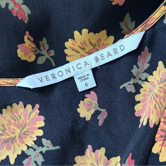 Veronica Beard Marion Silk Mini Dress Yellow Marigolds in Black Multi Sz 6 - Picture 11 of 12